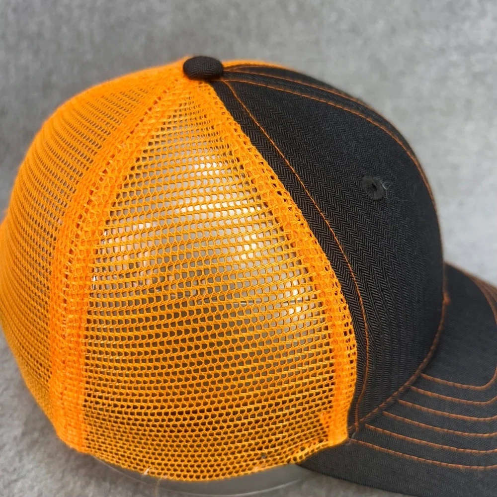 Spartan Mowers Spartan Helmet Logo Mens Black Orange Trucker Hat Snapback OSFM